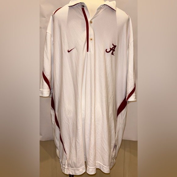 Nike Dri Fit Alabama Crimson Tide Polo Size XL Roll Tide White Burgundy Football - Picture 1 of 7